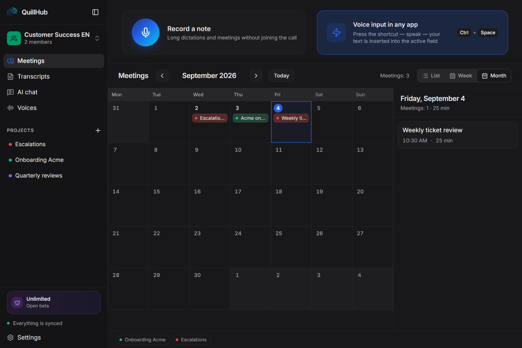 Calendar · September 2026 · Customer Success