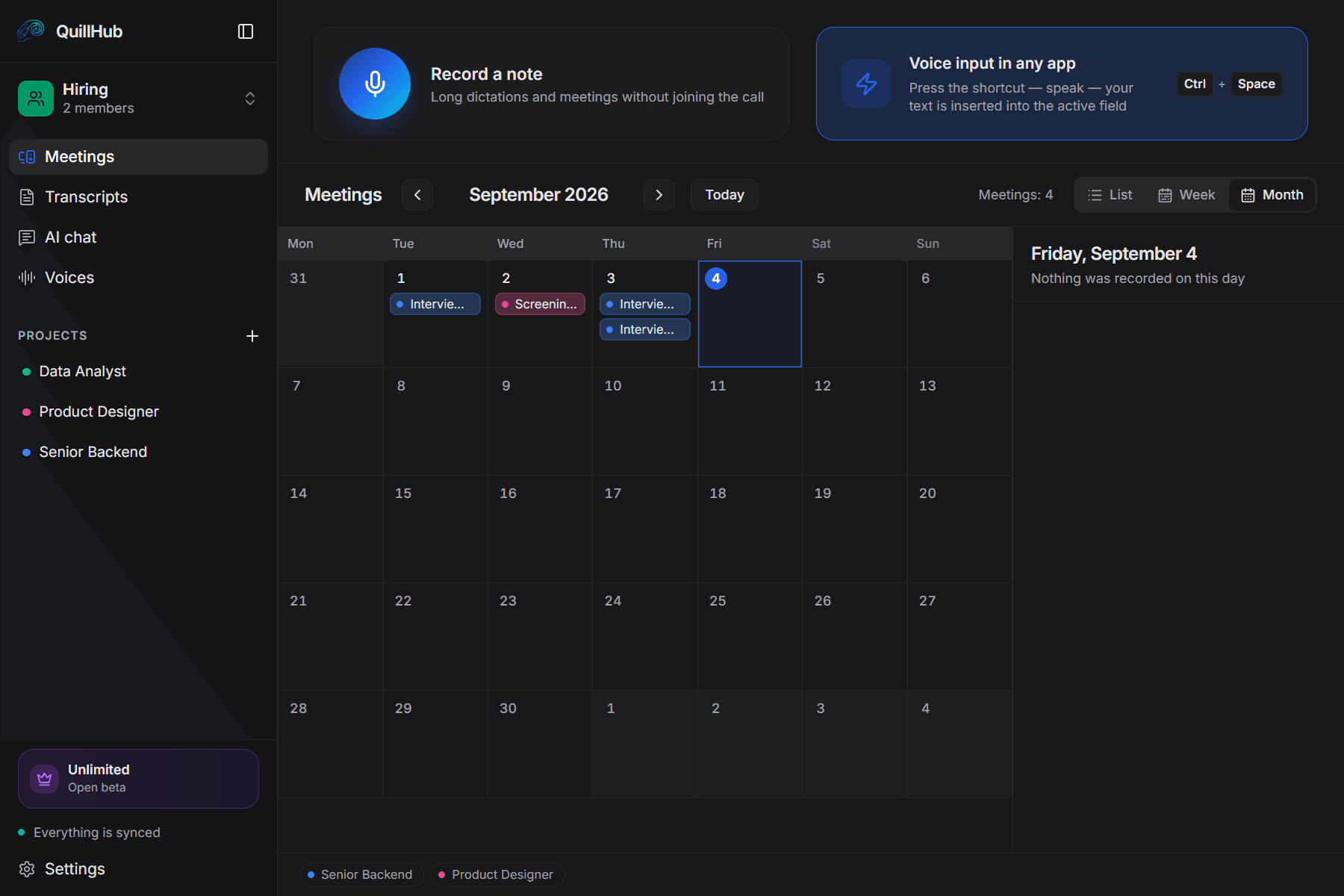 Calendar · September 2026 · Hiring
