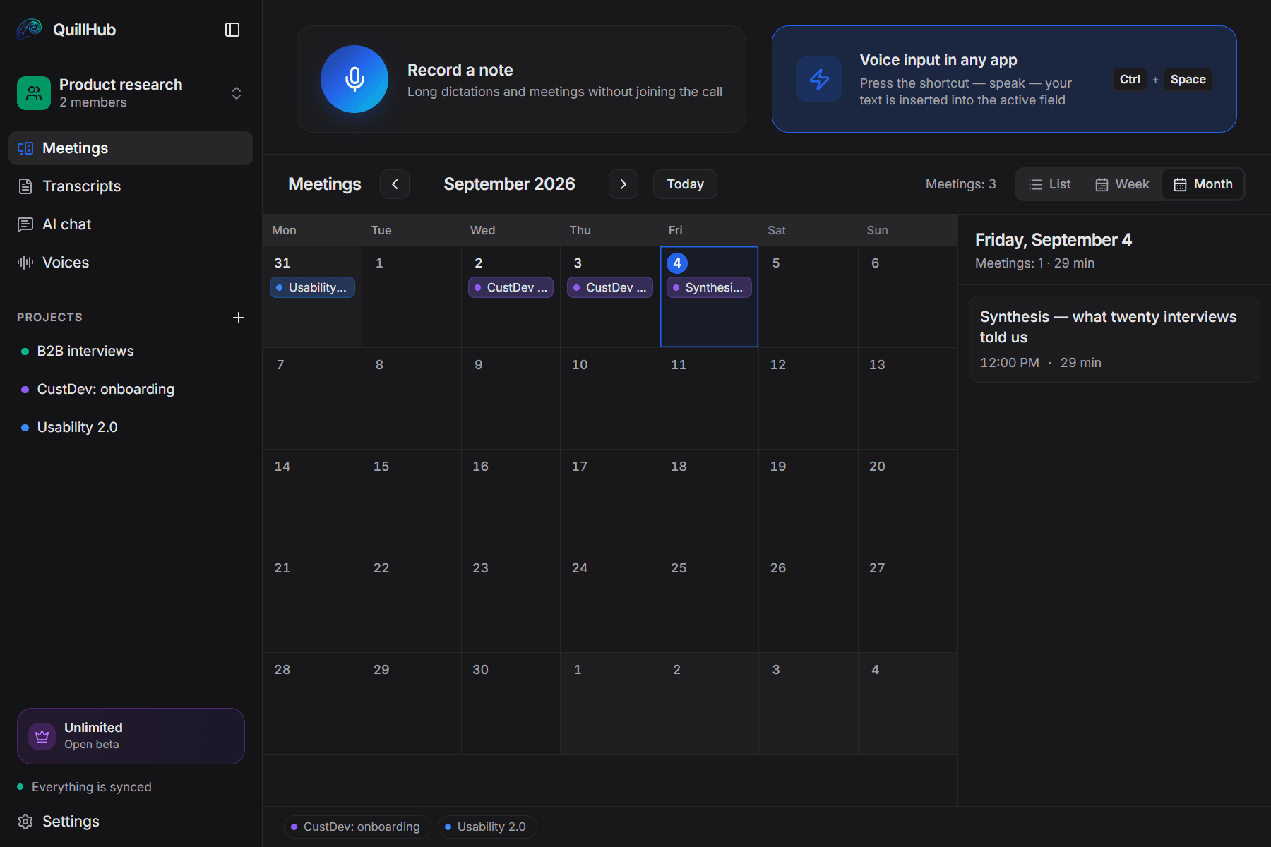 Calendar · September 2026 · Product and research